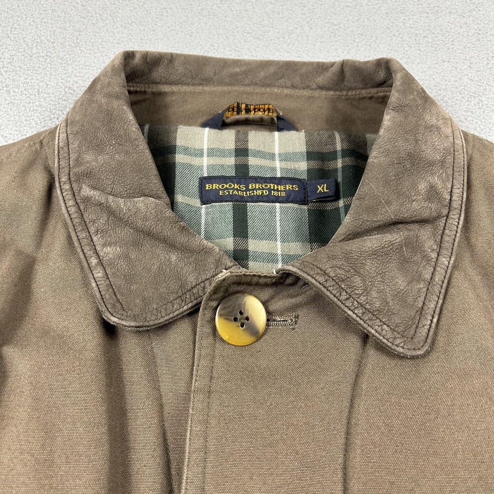 Brooks Brothers Jacket Mens XL Brown Barn Coat Field Chore Leather Collar Plaid - Picture 5 of 11